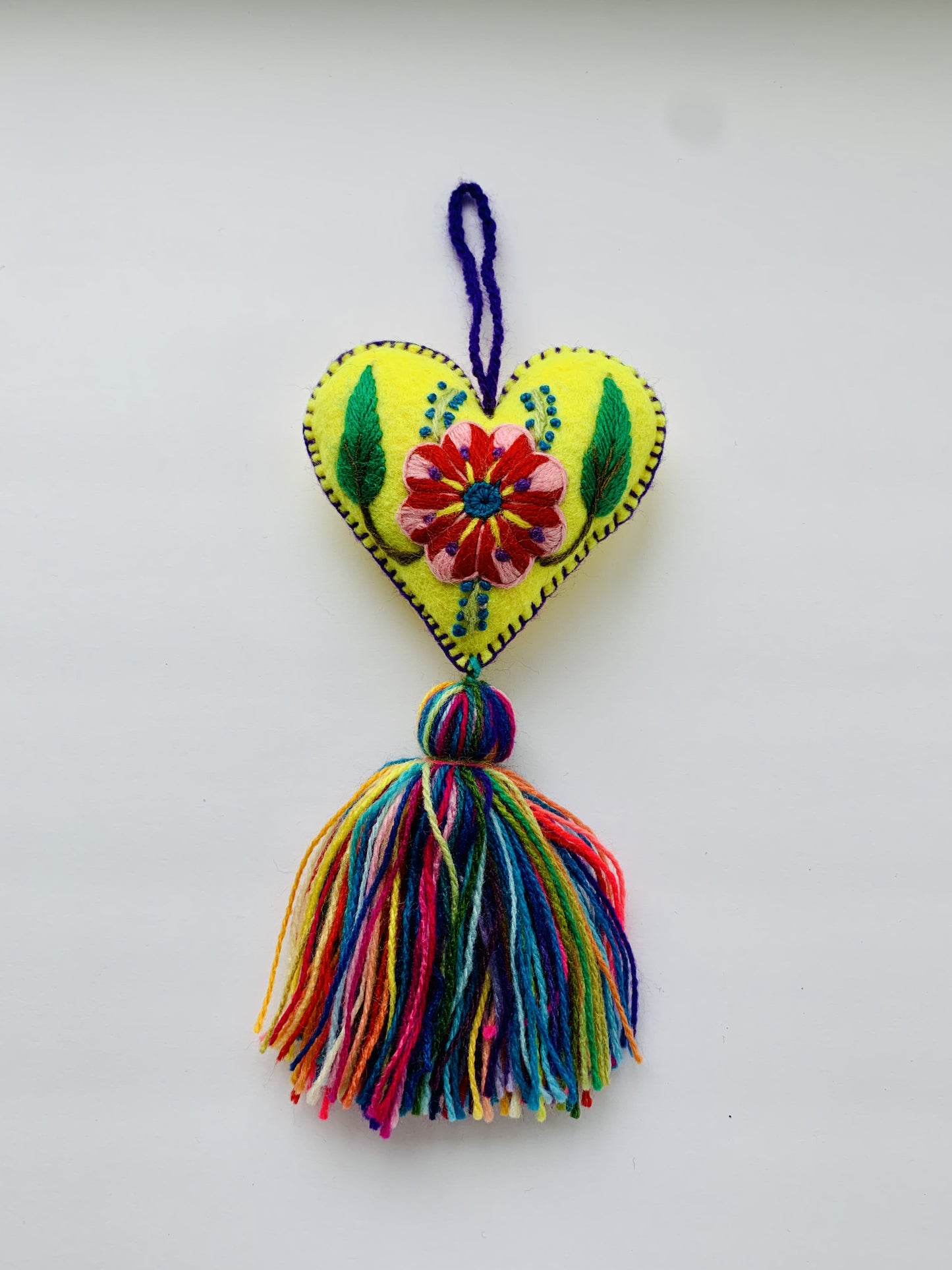 Embroidered wool heart ornament